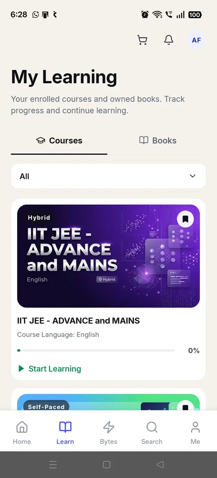 The same academy in the branded learner app