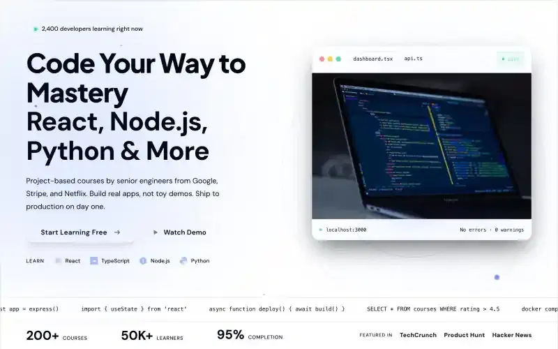 AI generated academy landing page for a coding school