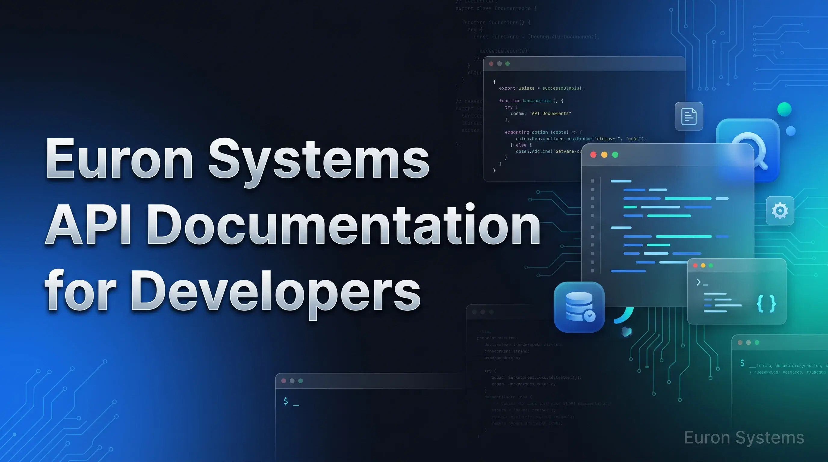 Euron Systems API documentation showing endpoints integration and developer tools for building applications