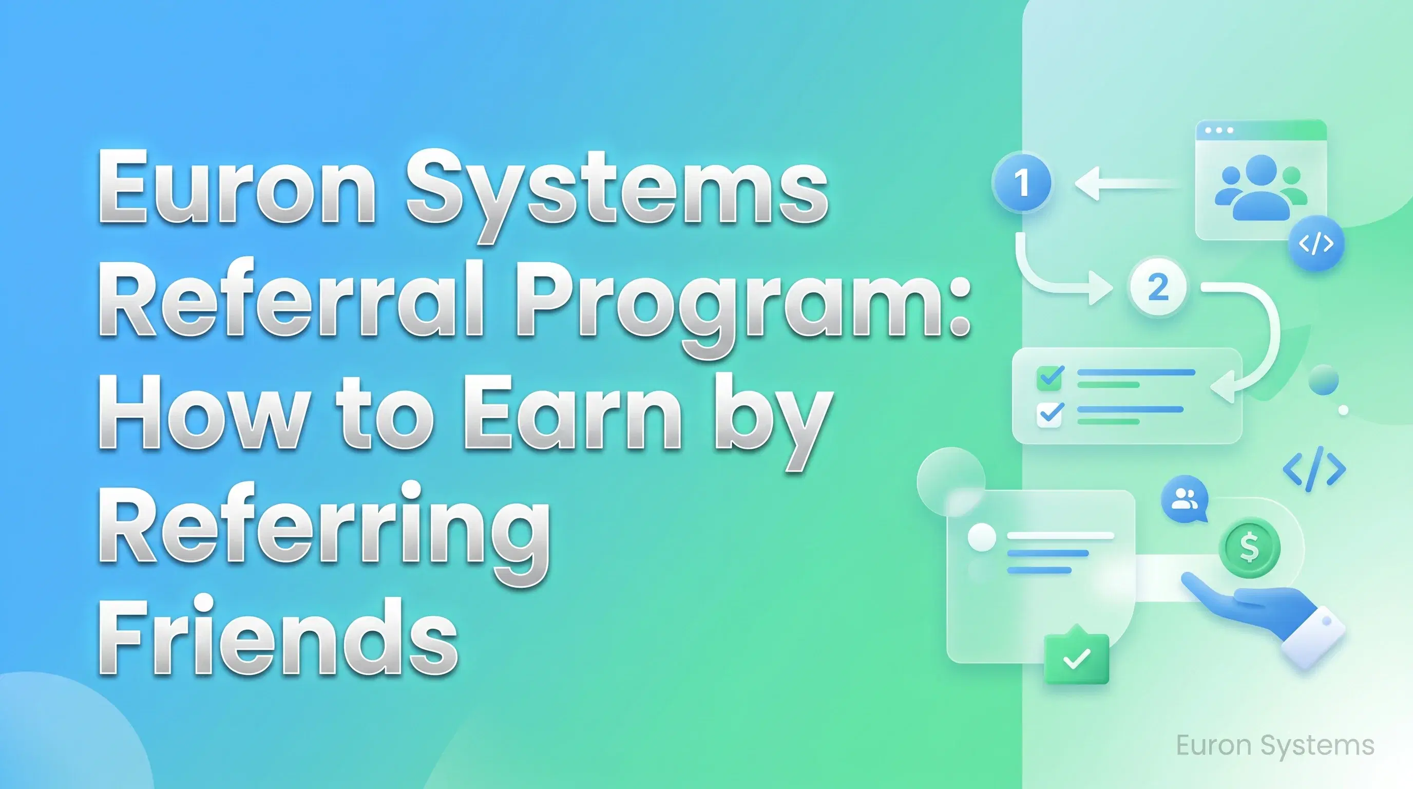 Euron Systems referral program showing invite link sharing and earning commissions through referrals