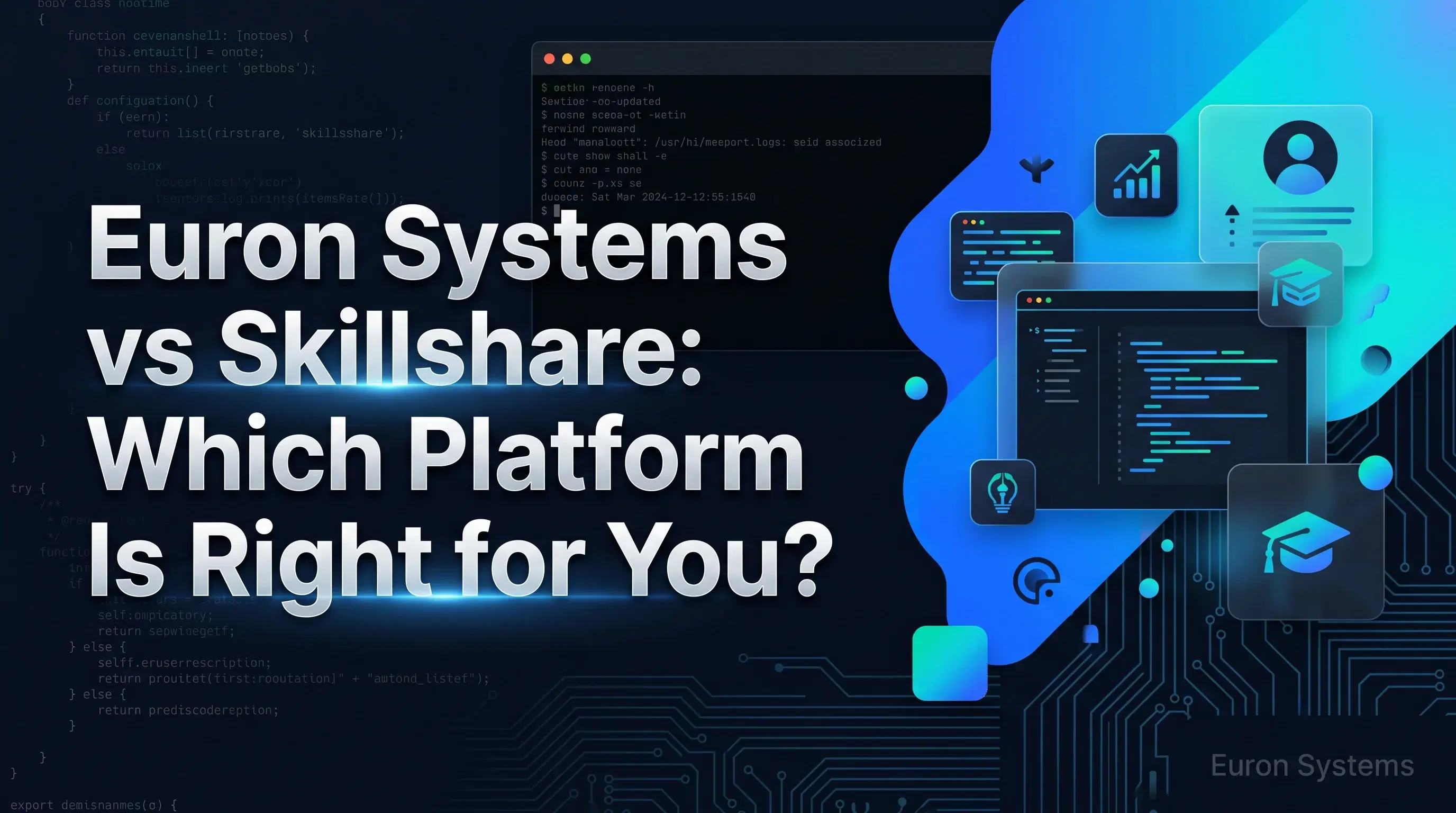 comparison between Euron Systems and Skillshare showing platform features pricing and use cases